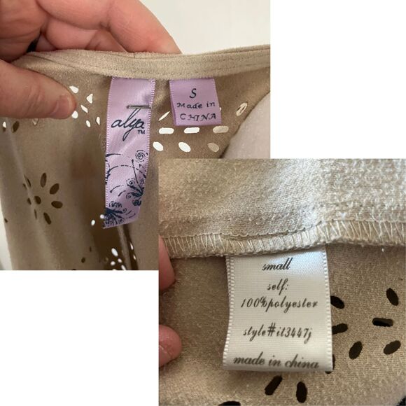 Alya Tan Floral Cut Out Faux Suede Open Cardigan Sz S, Fringe Western Rodeo Boho - Picture 8 of 9